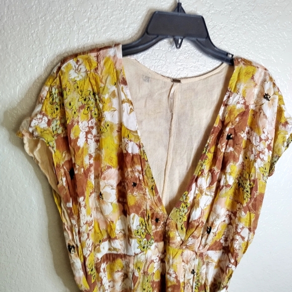 Free People Freddy Cocoa Floral Printed Short Sleeve Mini Dress Sz L - Picture 3 of 8